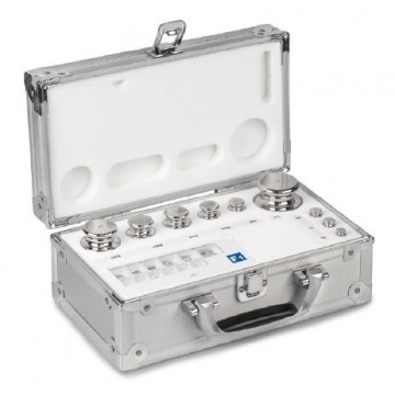 OIML E1 (303-0x6) Set of weights - knob shape, polished stainless steel, aluminium case