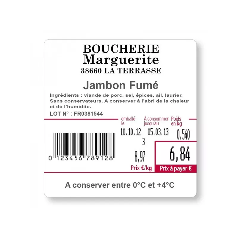 ROUGE - Etiquettes adhésives 58x60x40mm - Pré-imprimées en couleur | Balance Express